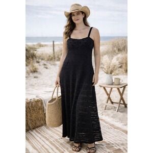 Zara Black Crochet Maxi Dress Small‎ Sleeveless Open Knit Summer Beach Boho